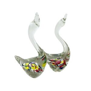 Vintage Murano Glass Swan Figurines Multi-Coloured